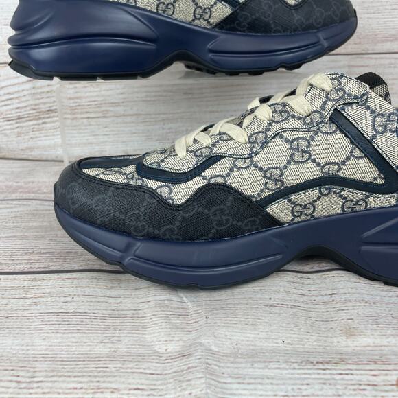 Gucci Rhyton GG Monogram Navy Blue Beige Mens Sz 6G US 6.5 Sneakers - Picture 4 of 16
